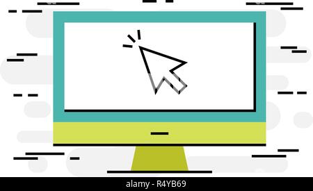 Flat design thin line concept of using computer Stock Vector