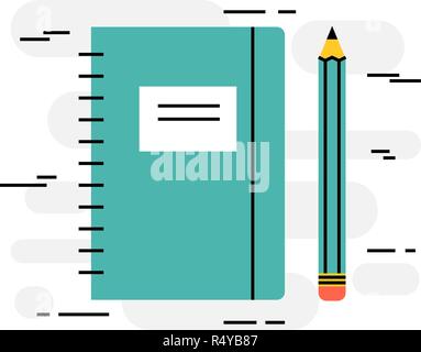 Flat design thin line concept of writing diary or sketching ideas Stock Vector