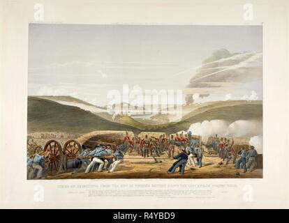 Siege of Sevastopol from the new 32 pounder battery above the left attack picquet house. A Series of 23 coloured lithographic views, representing the principal events during the Russian War, by W Simpson and others, from sketches by E T Dolby and other artists. London, 1854, 55. Crimean war. Source: 1899.b.3 plate 19. Author: SIMPSON, WILLIAM. WALKER E. Stock Photo