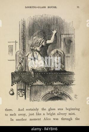 Alice looking at the mirror. Through the Looking-Glass, and what Alice found there ... With fifty illustrations by John Tenniel. Macmillan & Co.: London, 1872 [1871]. Black and white illustration. Source: C.71.b.33 page 11. Language: English. Stock Photo