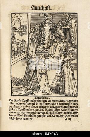 Illustrated page from Martin Luther's 'Passional Christi und Antichristi'. Passional Christi und Antichristi. Wittenburg, 1521. Source: C.53.c.6 A3. Language: Latin. Stock Photo