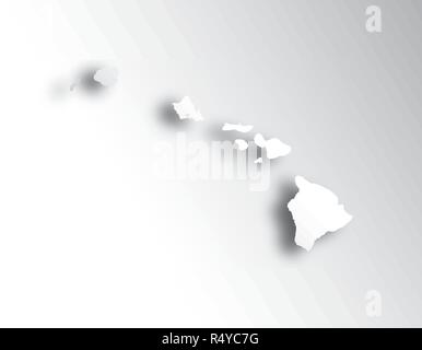 U.S. states - map of Hawaii with paper cut effect. Hand made. Rivers and lakes are shown. Please look at my other images of cartographic series - they Stock Vector