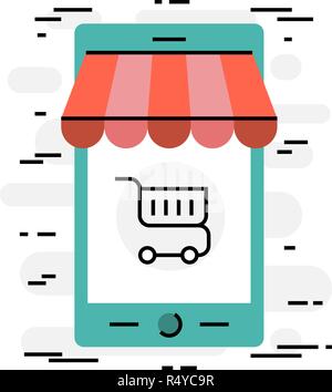 Flat design thin line concept of mobile shopping Stock Vector
