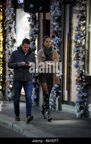Milan, Laura Barriales first out in the center with her husband after the birth Laura Barriales, the showgirl and Spanish model who became a mother for less than a month, arrives downtown in the late afternoon with her husband FABIO CATTANEO. After leaving her daughter MELANIA in Lugano by her grandmother, Laura Barriales and Fabio Cattaneo take the opportunity to take a walk in the quadrilateral. Stock Photo