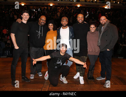 Robert Walters, James Monroe Iglehart, Sasha Hollinger, Thayne Jasperson, Terrance Spencer, Sean Green Jr., Gabriella Sorrentino and Gregory Treco during The Rockefeller Foundation and The Gilder Lehrman Institute of American History sponsored High School student #eduHam matinee performance of 'Hamilton' Q & A at the Richard Rodgers Theatre on November 28, 2018 in New York City. Credit: Walter McBrde/MediaPunch Stock Photo