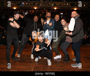 Robert Walters, James Monroe Iglehart, Sasha Hollinger, Thayne Jasperson, Terrance Spencer, Sean Green Jr., Gabriella Sorrentino and Gregory Treco during The Rockefeller Foundation and The Gilder Lehrman Institute of American History sponsored High School student #eduHam matinee performance of 'Hamilton' Q & A at the Richard Rodgers Theatre on November 28, 2018 in New York City. Credit: Walter McBrde/MediaPunch Stock Photo