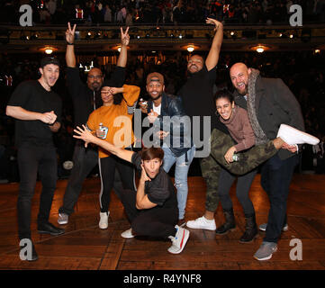 Robert Walters, James Monroe Iglehart, Sasha Hollinger, Thayne Jasperson, Terrance Spencer, Sean Green Jr., Gabriella Sorrentino and Gregory Treco during The Rockefeller Foundation and The Gilder Lehrman Institute of American History sponsored High School student #eduHam matinee performance of 'Hamilton' Q & A at the Richard Rodgers Theatre on November 28, 2018 in New York City. Credit: Walter McBrde/MediaPunch Stock Photo