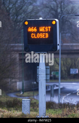 Bowes, Teesdale, County Durham, UK.  Thursday 29th November.  UK Weather.  The A66 westbound between Bowes and Brough remains closed after two HGV lorries were blown over yesterday by the high winds brought by storm Diana. Credit: David Forster/Alamy Live News Stock Photo