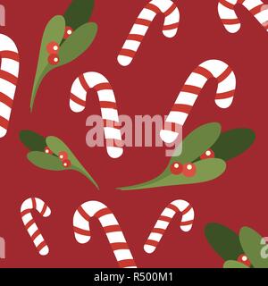 Christmas seamless background with lollipop, mistletoe, element for design, vector illustration Stock Vector