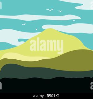 Mountain landscape with a dawn, an elongated format for the convenience of using it as a background. Stock Vector