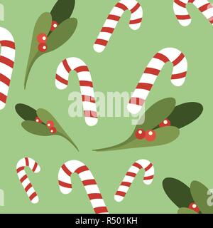 Christmas sweetmeats green background vector seamless pattern Stock Vector