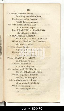 Although Magna Carta was often invoked in an unsophisticated and anachronistic manner, it became a prominent symbol of liberty for early  nineteenth-century radicals. They saw Magna Carta as the basis of an ancient constitution that was under threat from an increasingly powerful and unaccountable executive. That position was demonstrated clearly in this book, published in support of Queen Caroline (d. 1821), which suggested that to defend the Queen was to defend the ancient  rights established by Magna Carta. The book went through at least five editions in 1820, and was â€˜Dedicated to the Lad Stock Photo