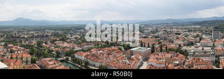 Ljubljana, Slovenia. Panoramic view of Ljubljana, the capital of former Yugoslav country Slovenia from Ljubjana Castle. Stock Photo