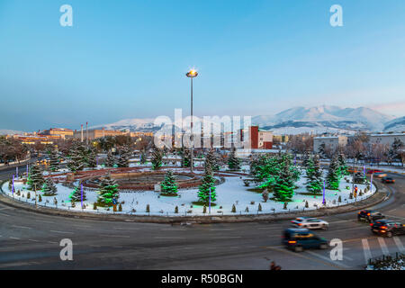 Cityscape of Erzurum with palandoken mountain from ataturk universitesi street in Erzurum, Turkey Stock Photo