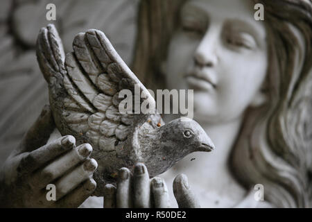 A statue of an angel holding a bird in the grounds of Dean cemetery in Edinburgh Stock Photo