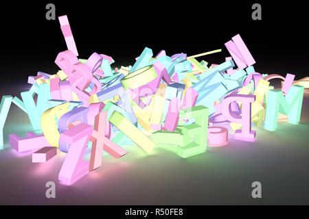 CGI typography, alphabetic character letter of ABC, for design texture or background. Grow neon 3D rendering. Stock Photo