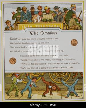 The omnibus. Illustration from 'London town'. London town. Marcus Ward & Co.: London, 1883. Image taken from : London Town. Verses by Felix Leigh. Source: 12805.s.9, page 12. Author: Crane, Thomas. Stock Photo