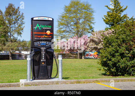 Lake Tekapo, Canterbury, New Zealand - October 21 2018: Rapid car charger station for electric cars Stock Photo