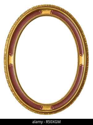 Oval golden decorative picture frame isolated on white background with clipping path Stock Photo