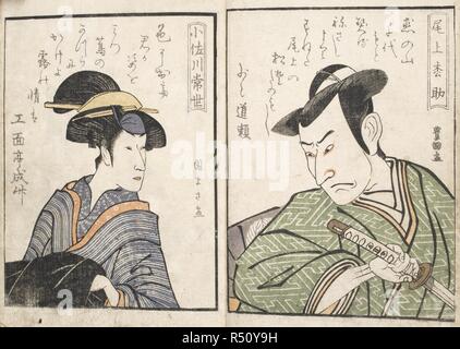 Kabuki actor Portraits of two Japanese people, Woodblock print ...