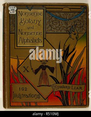 Front cover illustration showing King Xerxes and a parrot sitting among plants.. Nonsense Botany, and Nonsense Alphabets, Fifth edition. Frederick Warne & Co.: London & New York, 1889. Source: Cup 400.a.42 front cover/binding. Author: LEAR, EDWARD. Stock Photo