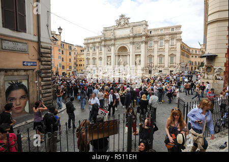 Monumental Baroque Fontana di Trevi (Trevi Fountain) from XVIII century designed by Niccolo Salvi for Pope Clement XII is one of the most famous fount Stock Photo