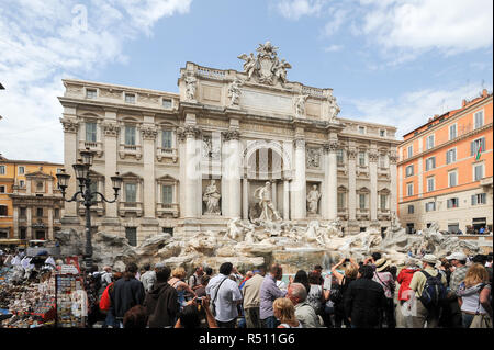 Monumental Baroque Fontana di Trevi (Trevi Fountain) from XVIII century designed by Niccolo Salvi for Pope Clement XII is one of the most famous fount Stock Photo