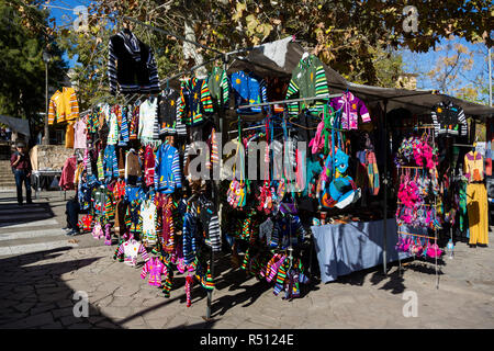 Clothing on sale at the weekly market in the village of Sineu, Mallorca, Majorca, Balearic Islands, Spain, Europe Stock Photo