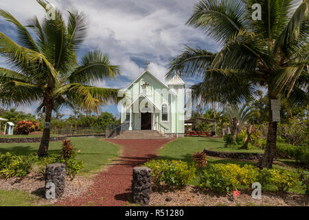 Kalapana, Hawaii - Star of the Sea Painted Church. Built in 1927-28, the church was moved in 1990 to escape a lava flow from the Kilauea volcano. Stock Photo