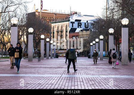 SAN FRANCISCO, USA - FEBRUARY 27, 2017: Rear view of the San Francisco City Hall building, people walking in the morning Stock Photo