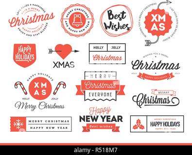 Set of beautiful Christmas themed labels, badges and logos Stock Vector