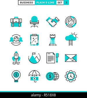 Business, entrepreneurship, teamwork, goals and more. Plain and line icons set, flat design Stock Vector