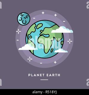 Planet Earth seen from space, line flat design banner Stock Vector