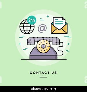Contact us, line flat design banner Stock Vector