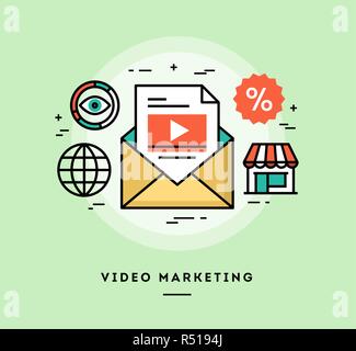 Video marketing, flat design thin line banner Stock Vector