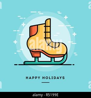 Cute ice skate, flat design thin line winter holiday banner Stock Vector