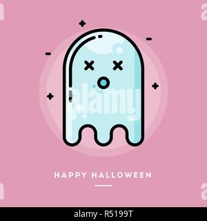 Cute ghost, flat design thin line halloween banner Stock Vector