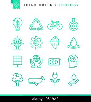 Think green! Set of ecology icons, thin line style Stock Vector