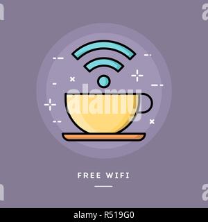 Free wi-fi, flat design thin line banner Stock Vector