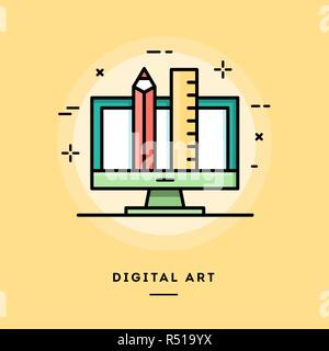 Digital art, flat design thin line banner Stock Vector