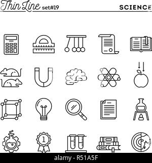 Science, experiments, laboratory, studies and more, thin line icons set Stock Vector