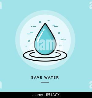 Save water, flat design thin line banner Stock Vector
