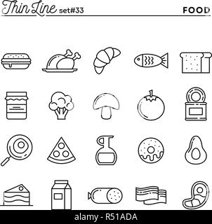 Food, meat, vegetables and more, thin line icons set Stock Vector
