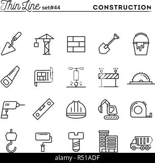 Construction, building, project, tools and more, thin line icons set Stock Vector