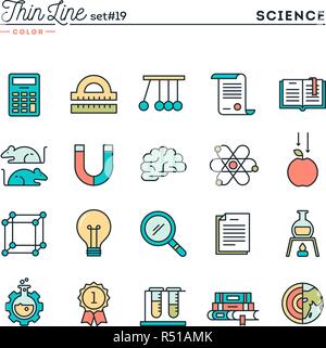 Science, experiments, laboratory, studies and more, thin line color icons set Stock Vector