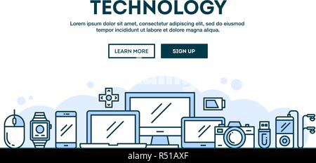 Technology, concept header, flat design thin line style Stock Vector