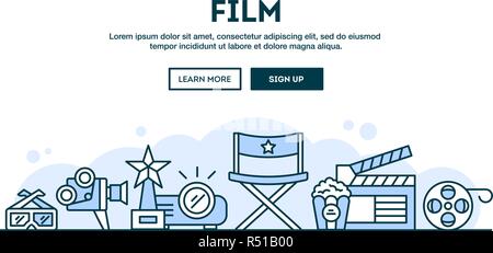 Film, concept header, flat design thin line style Stock Vector