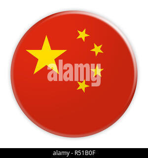 China Flag Button, News Concept Badge, 3d illustration on white background Stock Photo