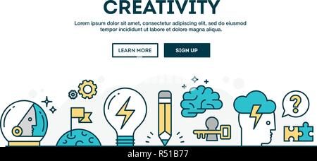 Creativity, colorful concept header, flat design thin line style Stock Vector