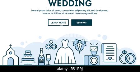 Wedding, concept header, flat design thin line style Stock Vector